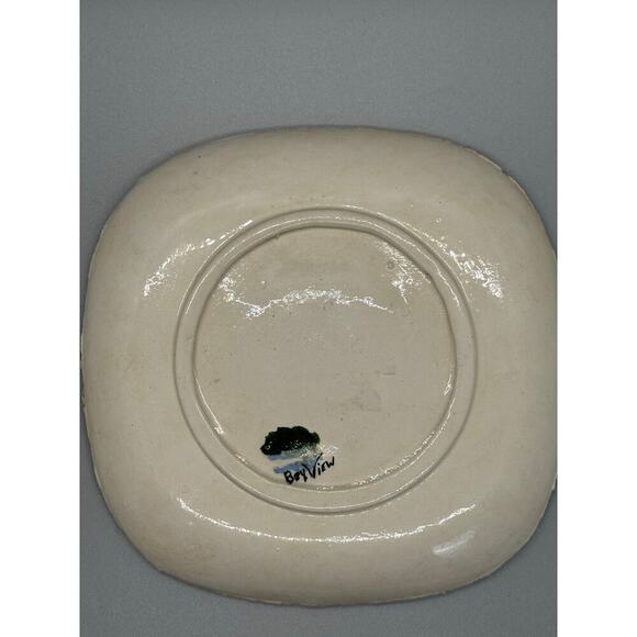 Signed Pottery Bay View 5” Plate Gold Raised Paint with Pink and Blue Flowers - Picture 7 of 9